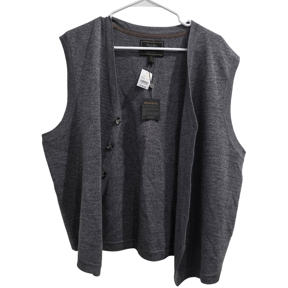 Jos. A. Bank Reserve Mens XL Charcoal Grey Heather Button Front Sweater Vest NWT